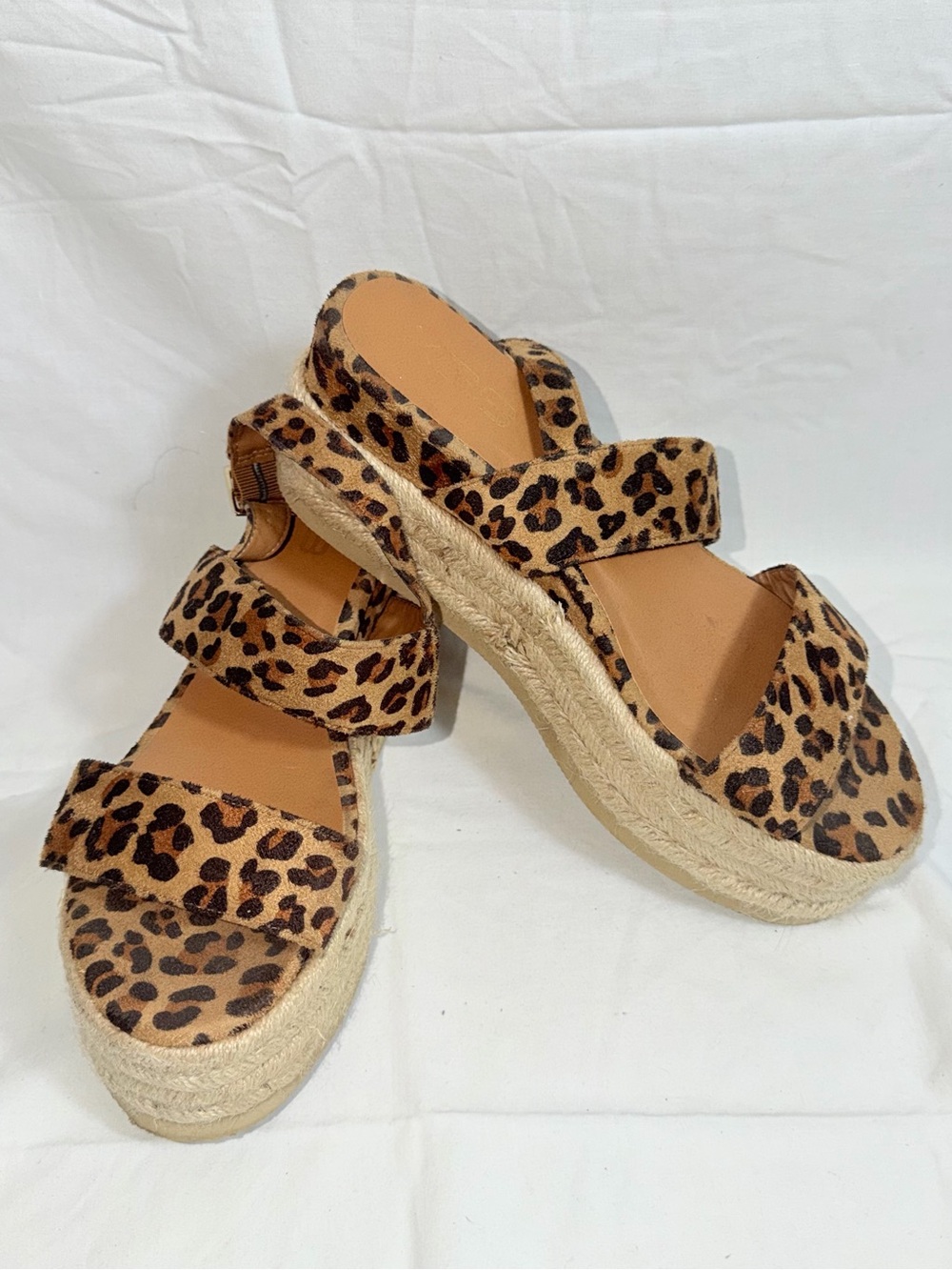 X2B Leopard Print Espadrille Platform Wedge Sandals Double Band Slingback Size11